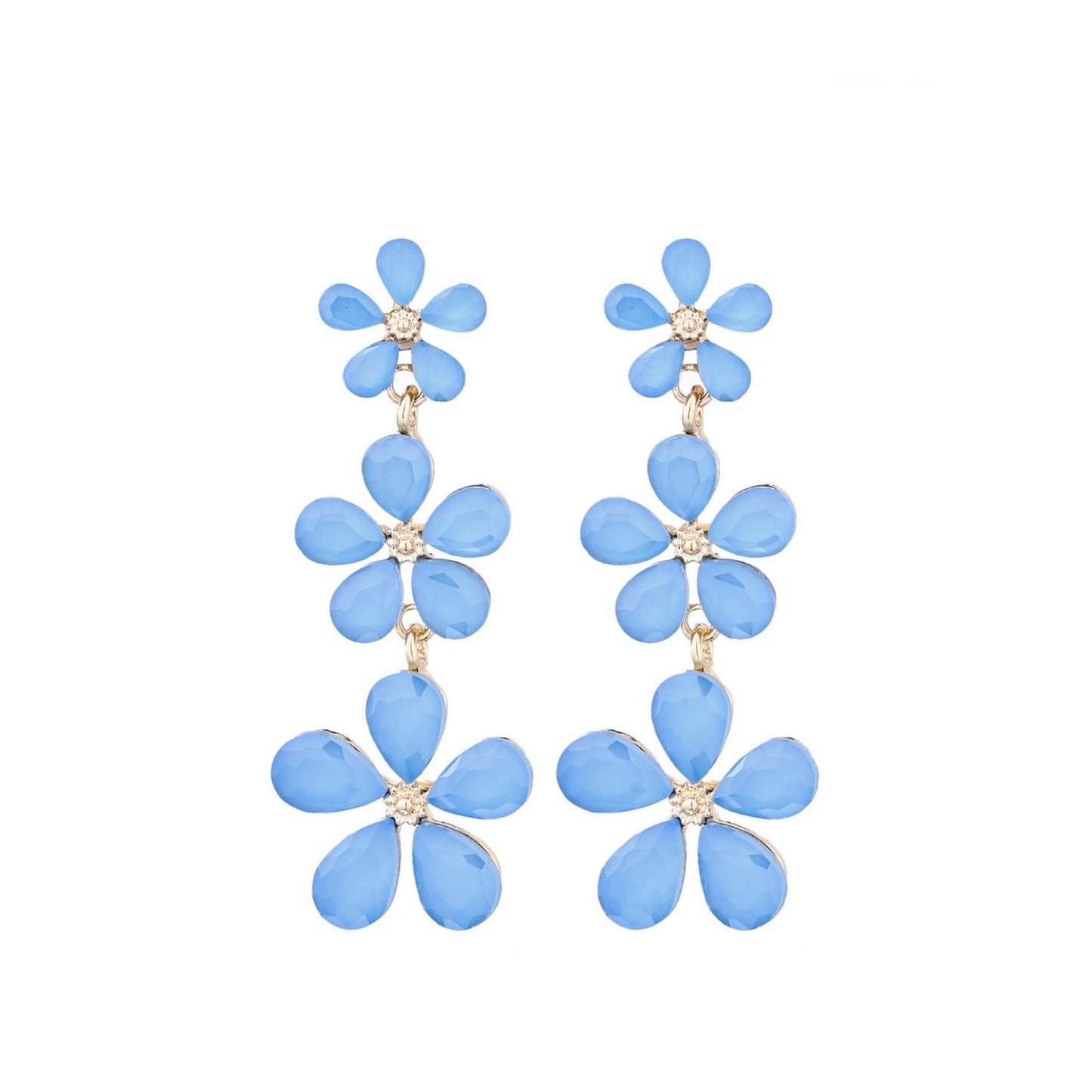 Bloemen Trio Oorbellen Licht blauw