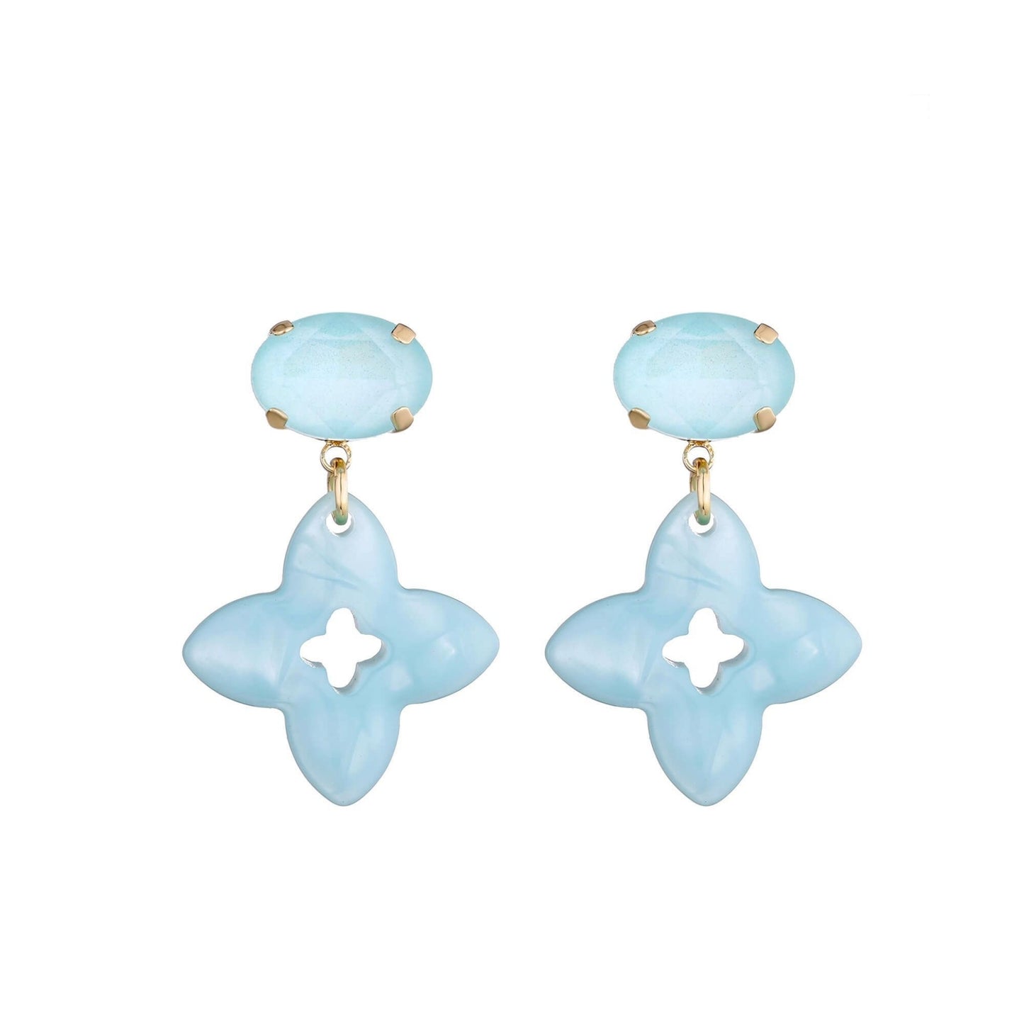 Clover Dangle Oorbellen Licht Blauw