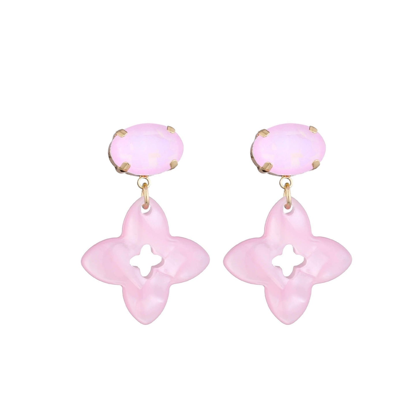 Clover Dangle Oorbellen Roze