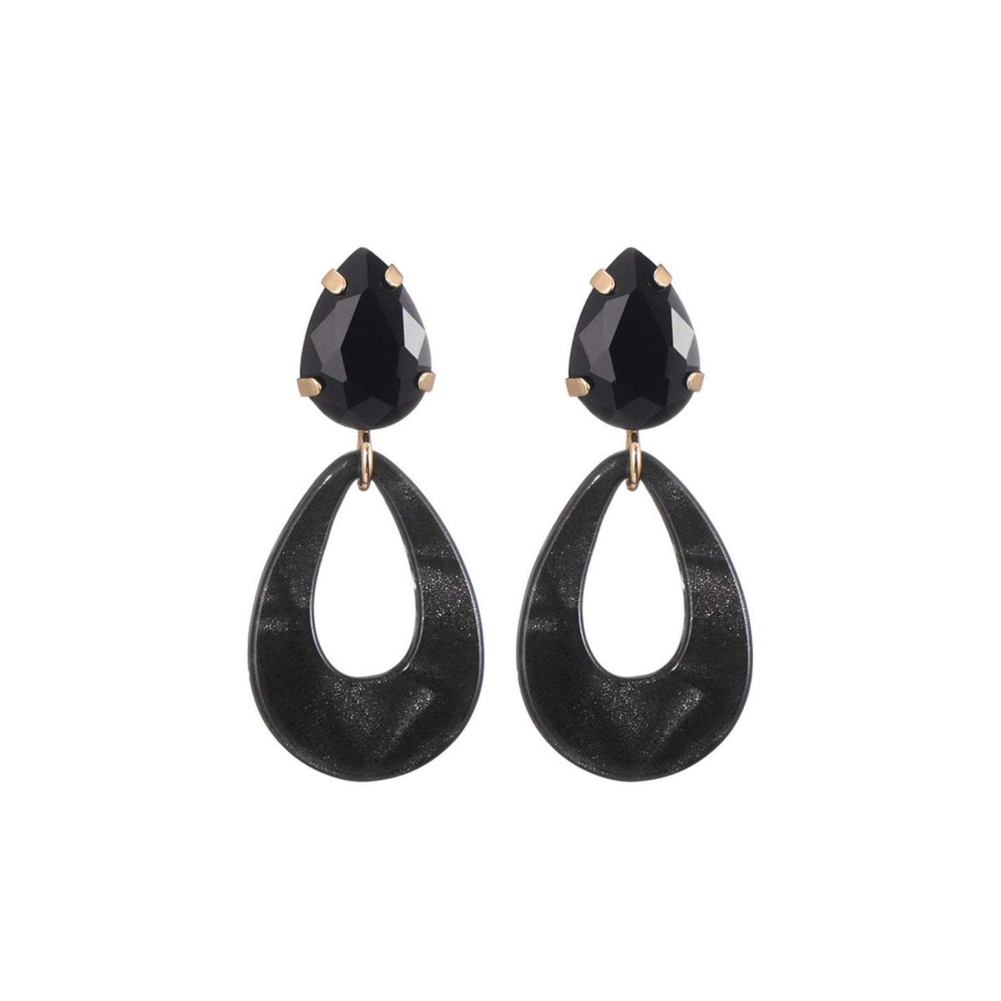 Crystal Drops Zwart Oorbellen