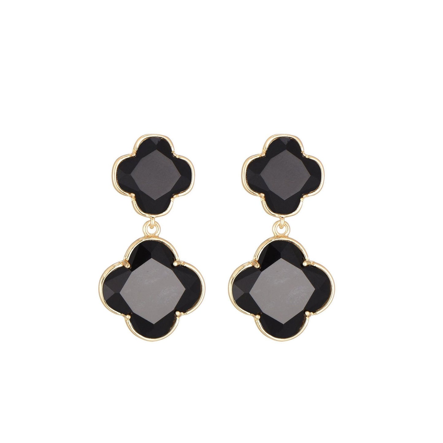 Double Clover Zwart Oorbellen