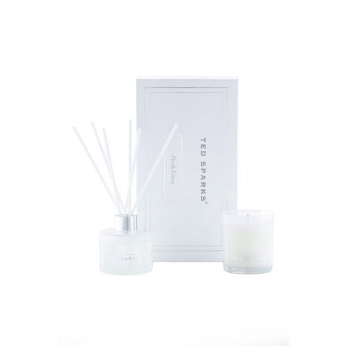 Ted Sparks Giftset Medium – Geurkaars & Diffuser – Fresh Linen