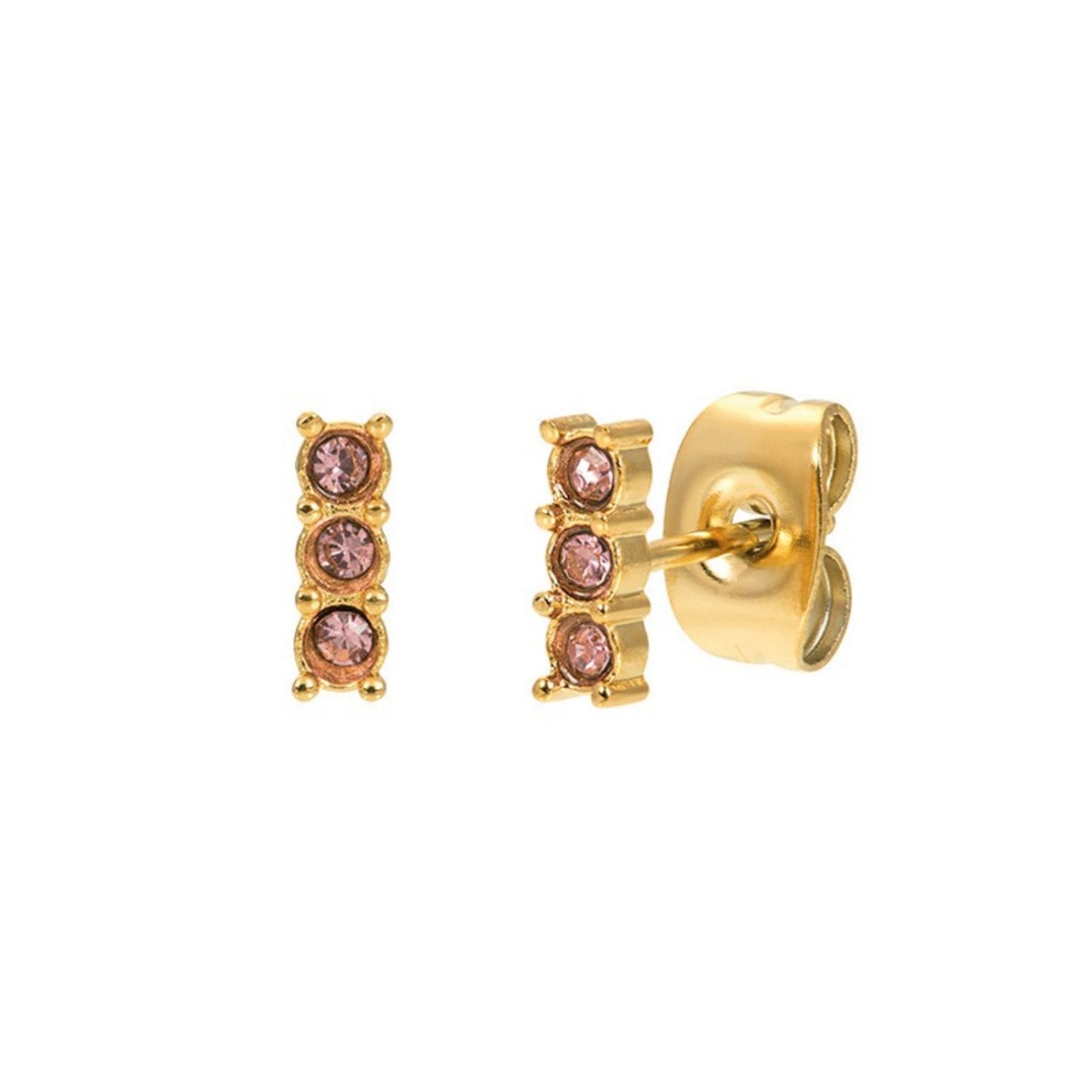Triple Stone Pink Studs