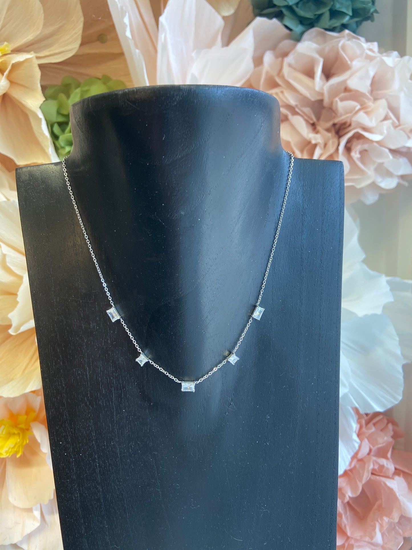 Zirconia square zilver ketting