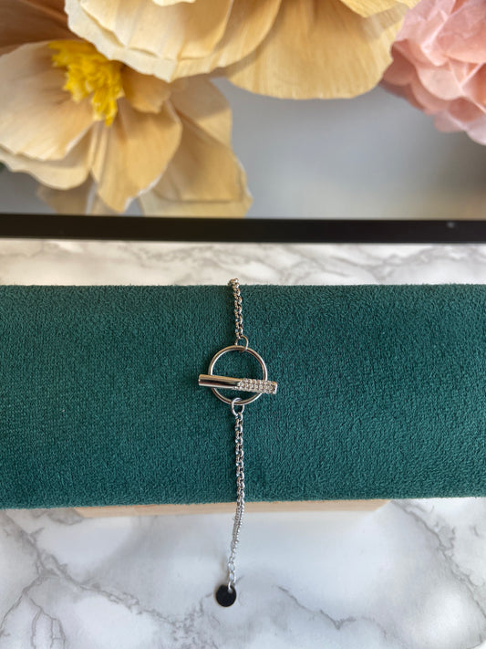 Zirconia bar & circle zilver armband