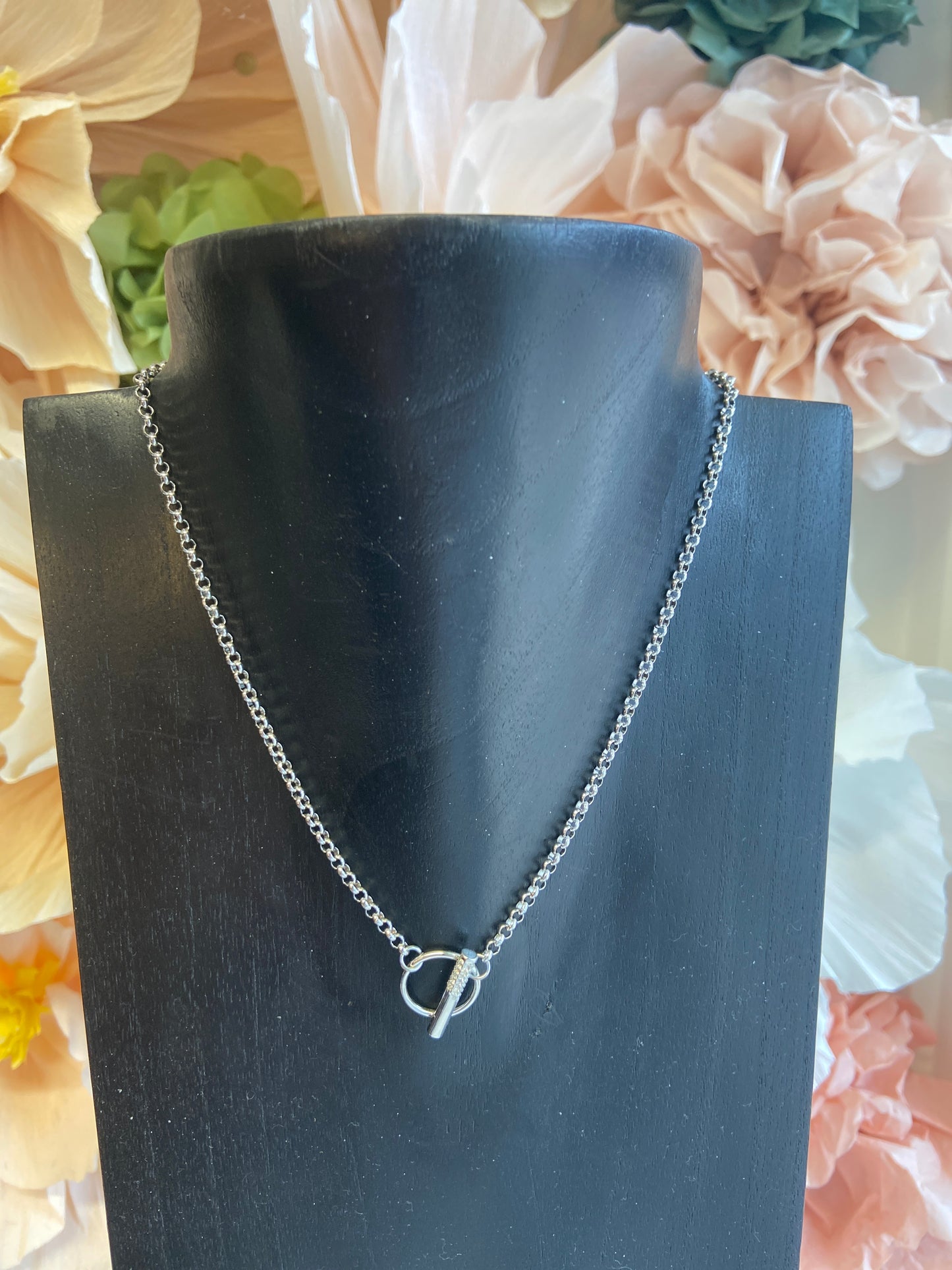 Zirconia bar & circle zilver ketting