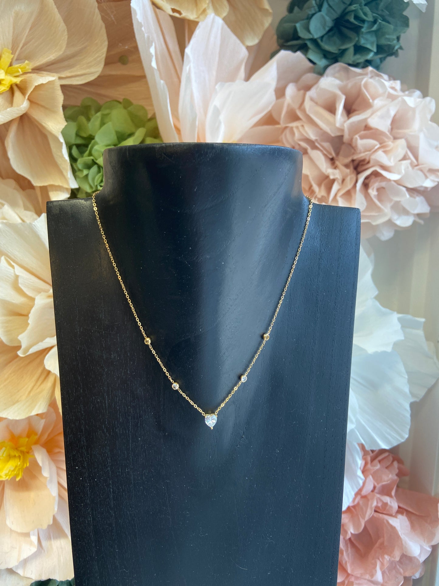 Zirconia heart goud ketting