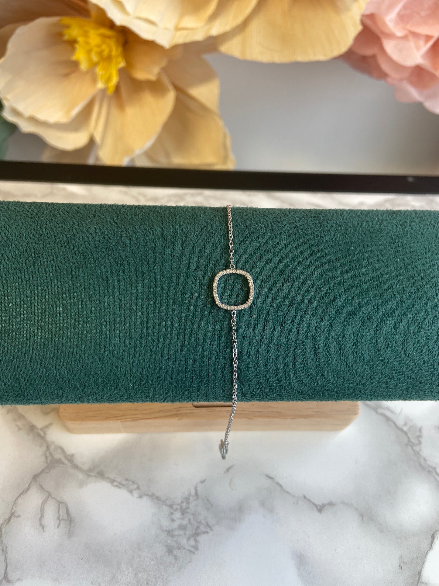 zirconia square loop zilver armband