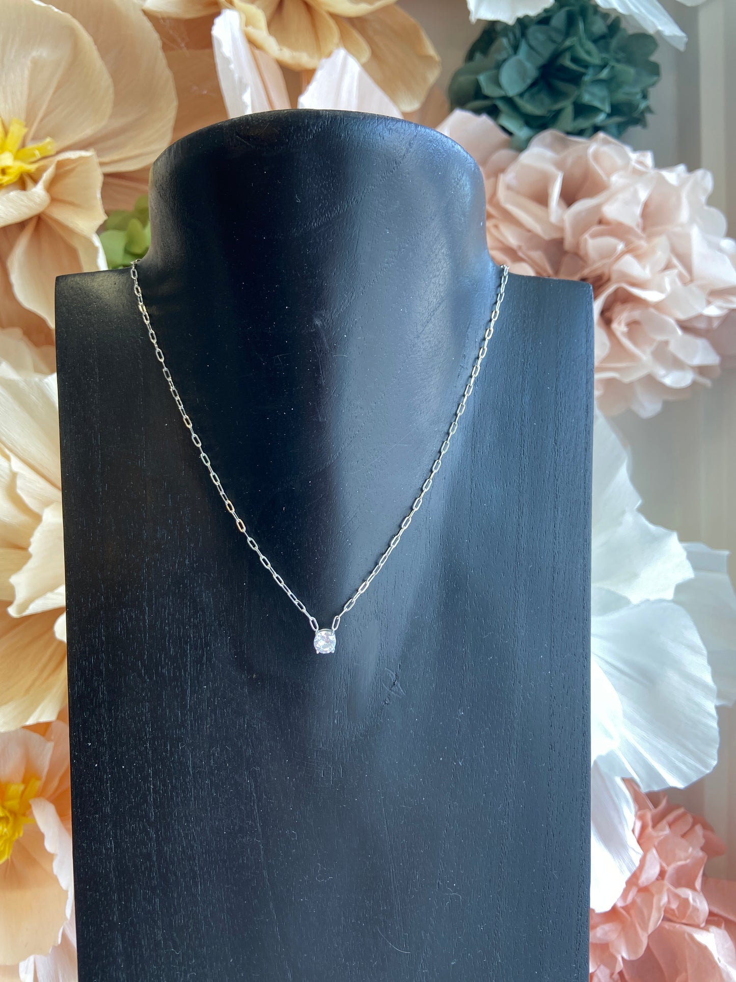 Zirconia paperclip zilver ketting