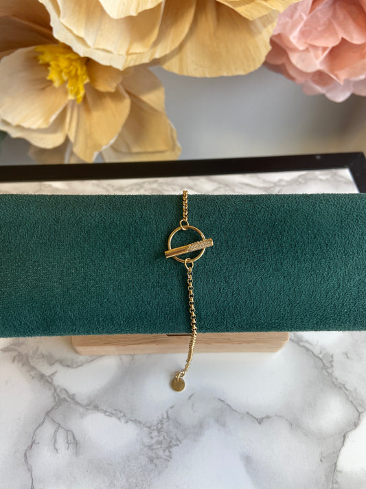 Zirconia bar & circle goud armband