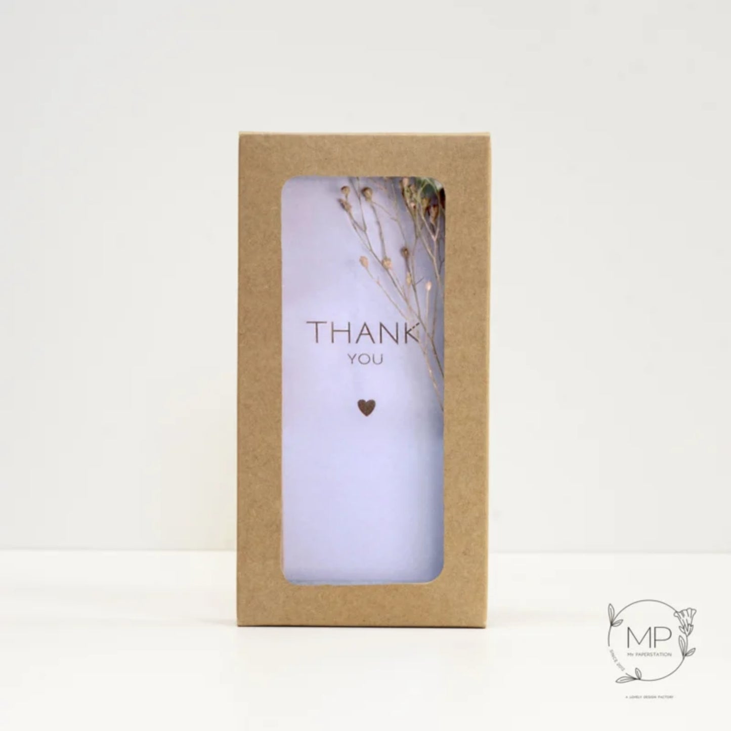 Droogbloemen kaart ‘Thank you’ met houder