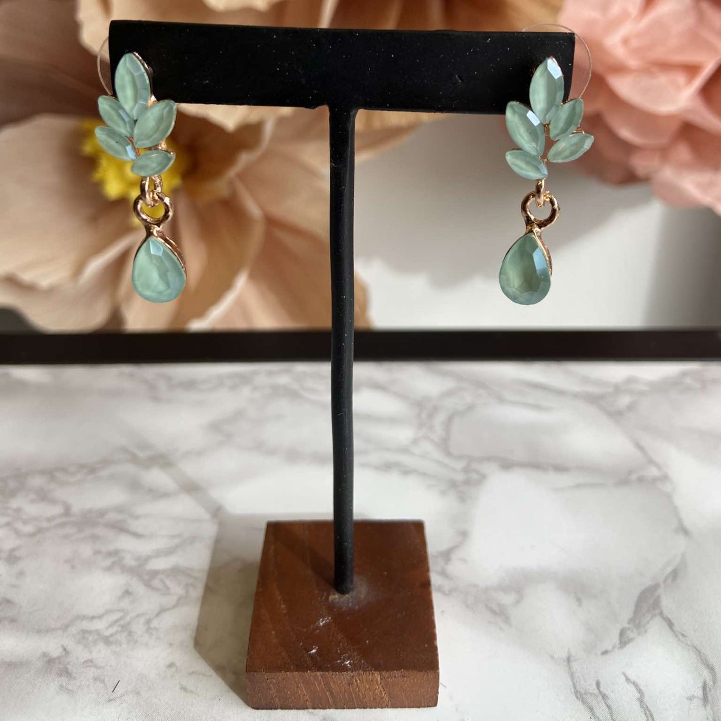 Flower & Drop Small Mint Oorbellen