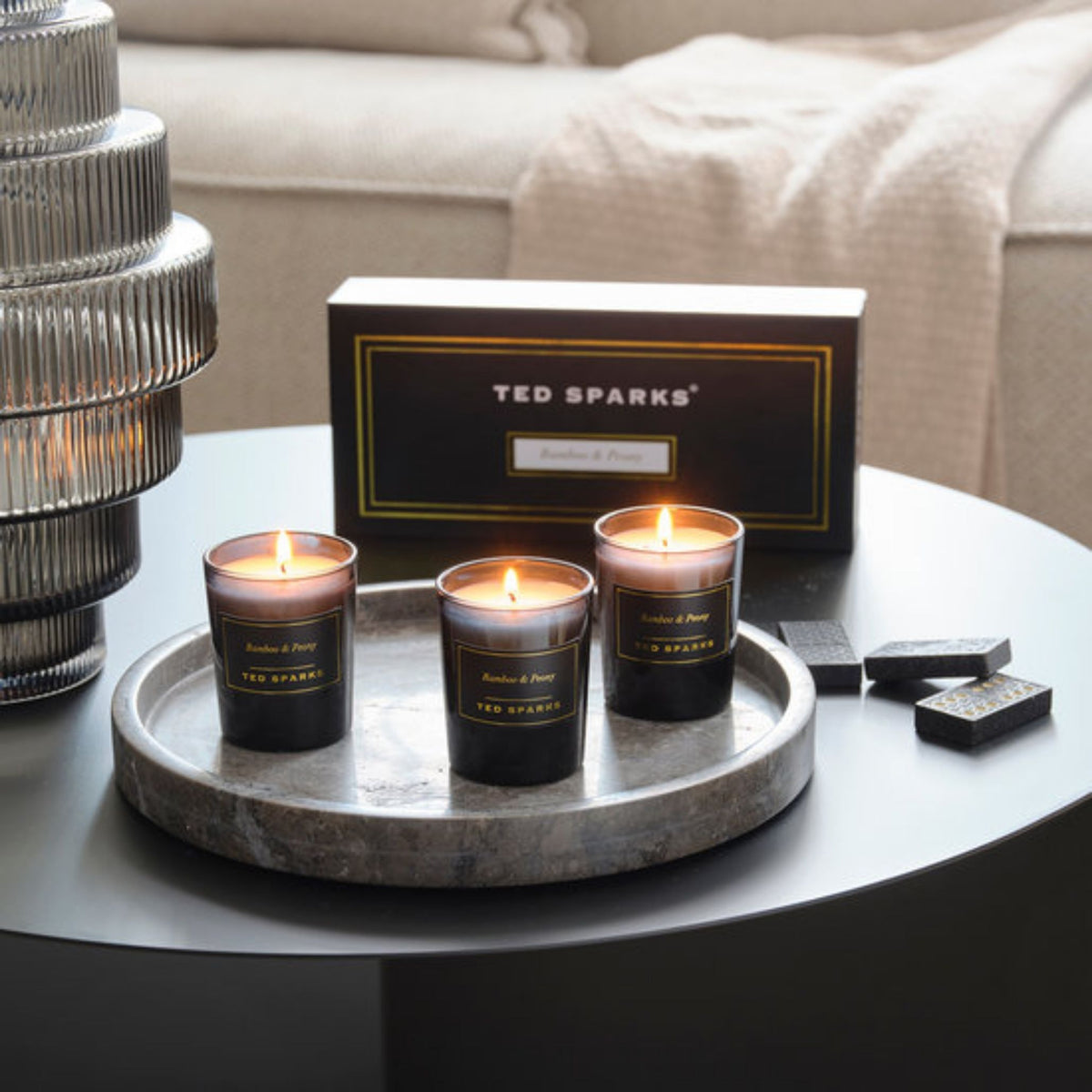 Ted Sparks Mini Candle Gift Set – 3 Geurkaarsen – Bamboo & Peony