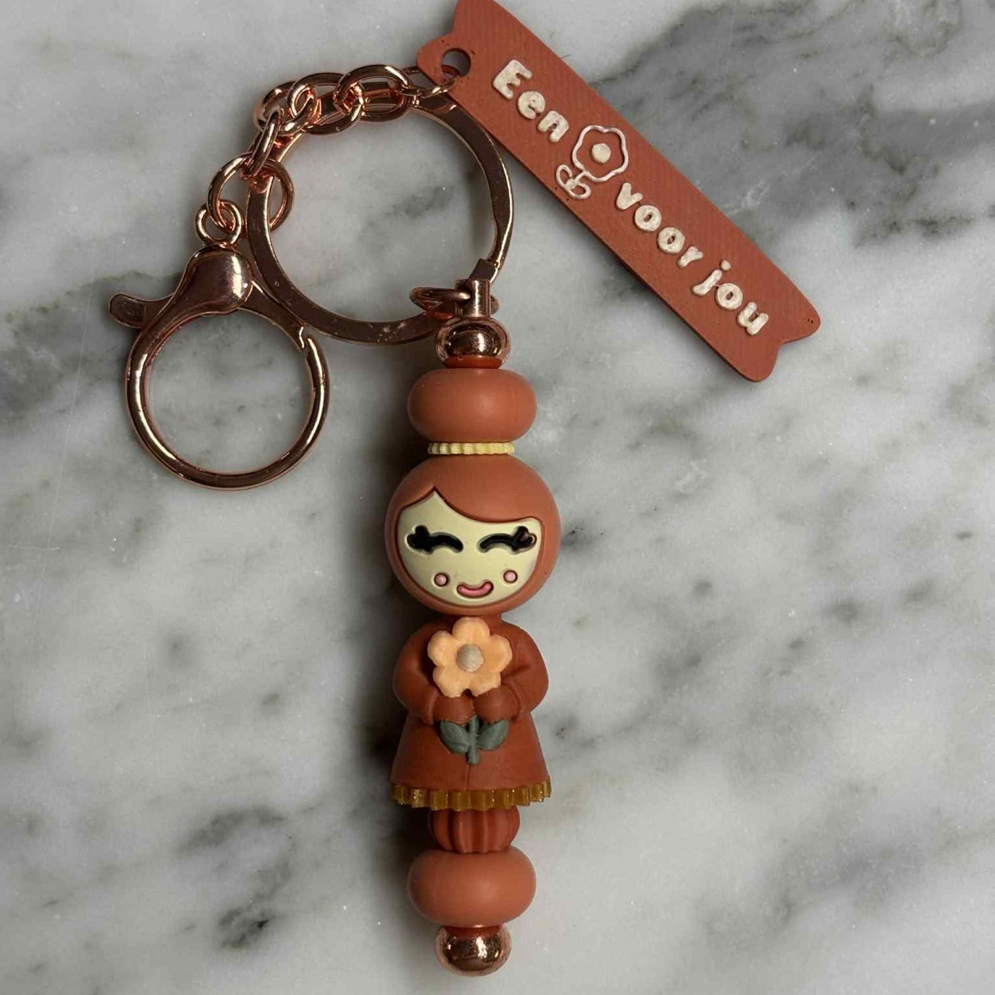 Bloem-gelukspopje Sleutelhanger terraccotta