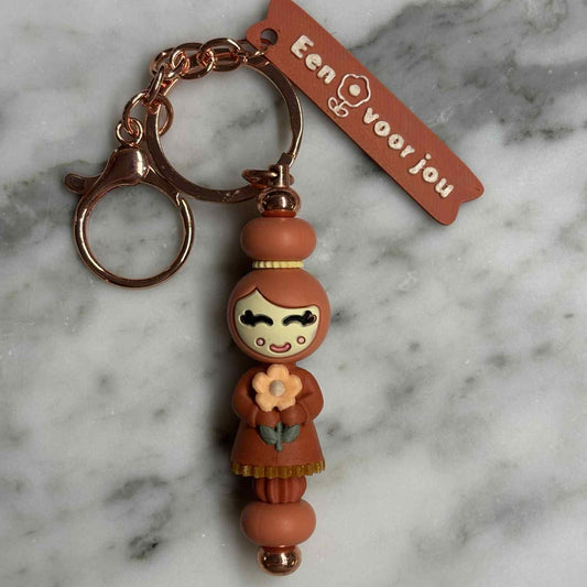 Bloem-gelukspopje Sleutelhanger terraccotta