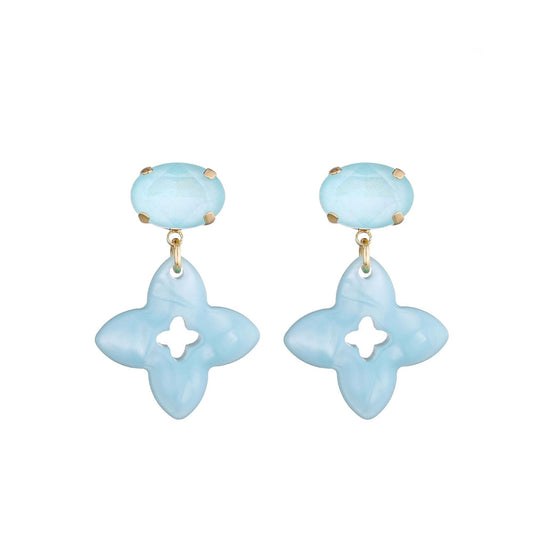 Clover Dangle Oorbellen Licht Blauw