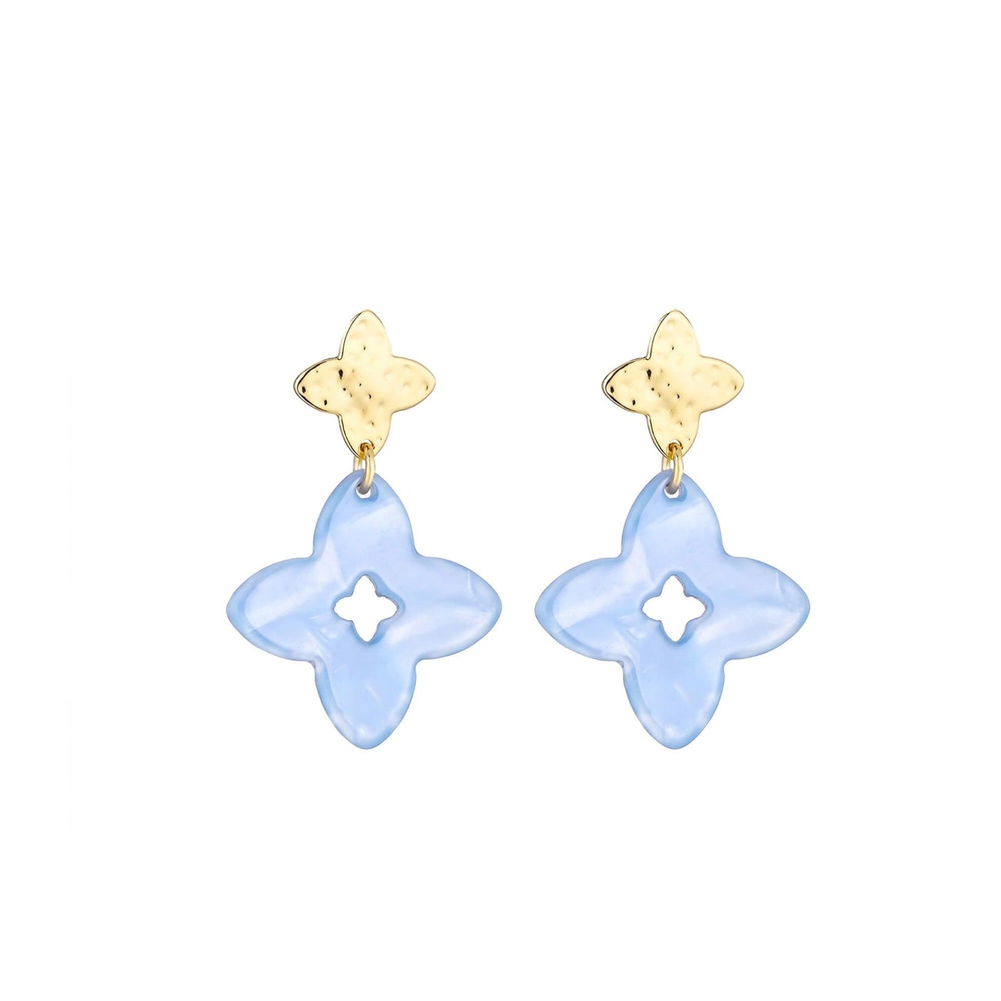 Clover Dangle Oorbellen Blauw/Goud