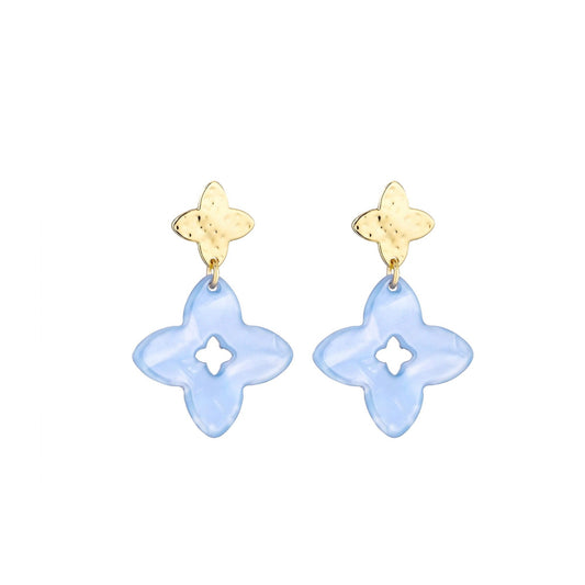 Clover Dangle Oorbellen Blauw/Goud