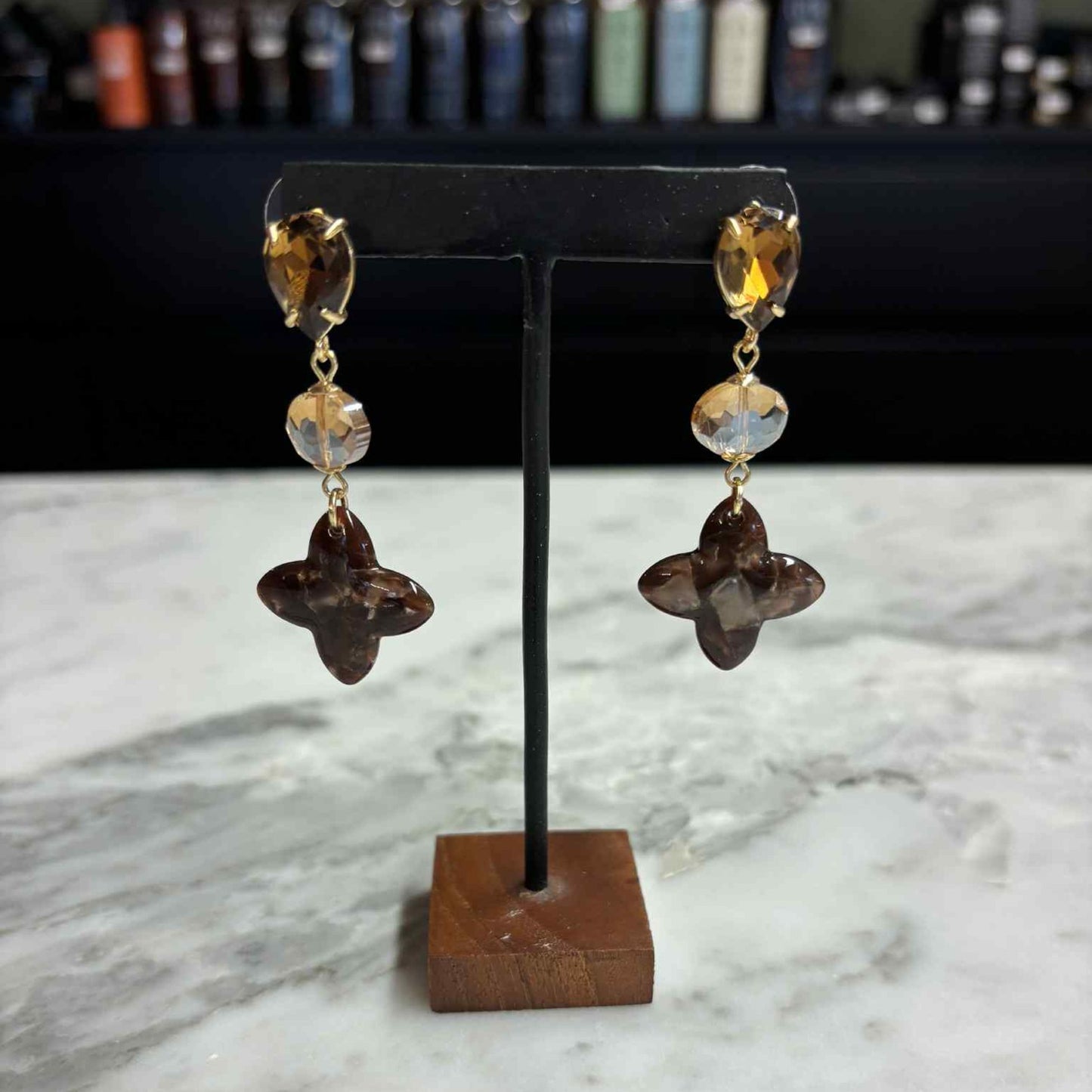 Clover Dangle Lang Bruin Oorbellen