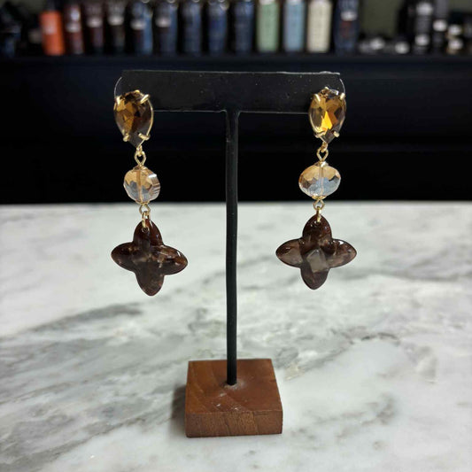 Clover Dangle Lang Bruin Oorbellen