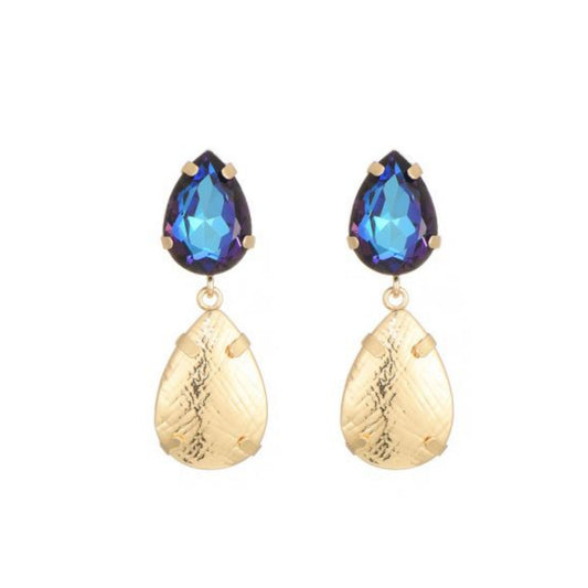 Crystal Gold Drop Donkerblauw Oorbellen