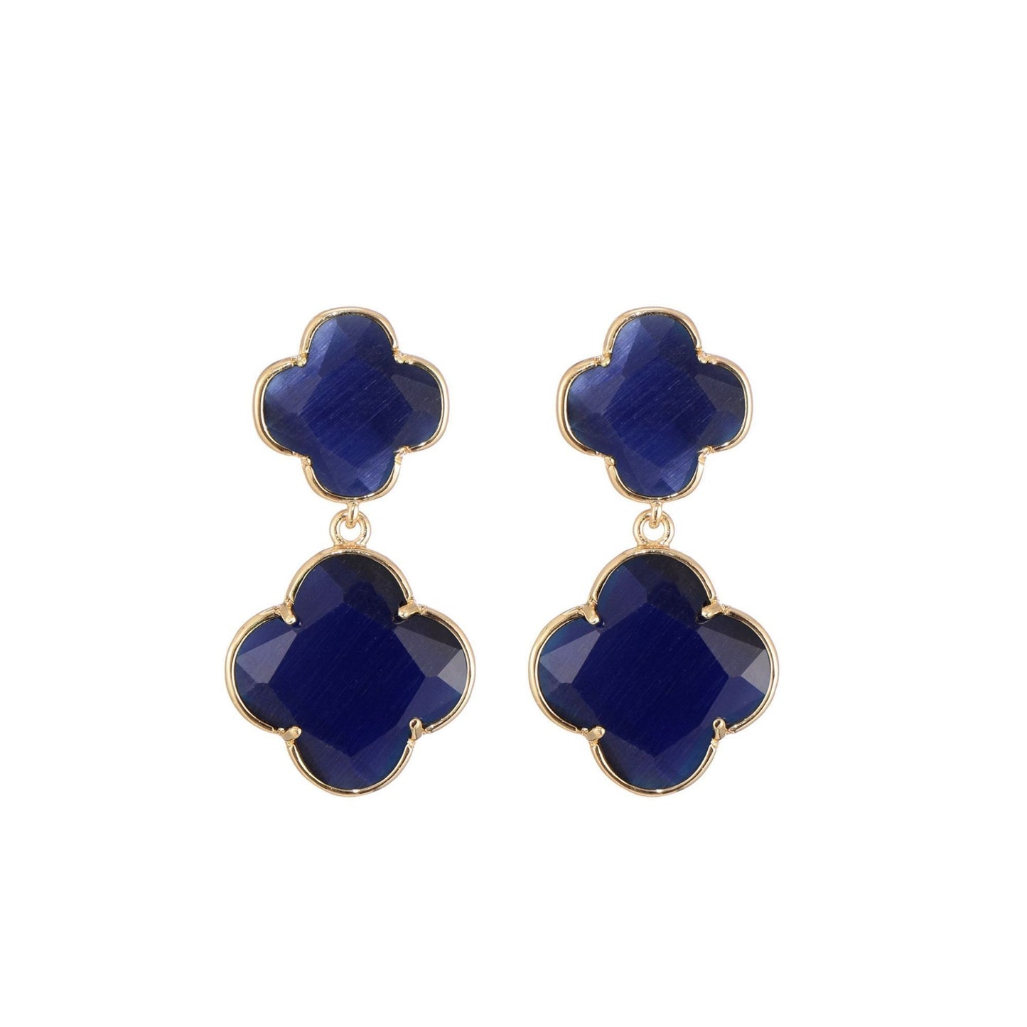 Double Clover Blauw Oorbellen