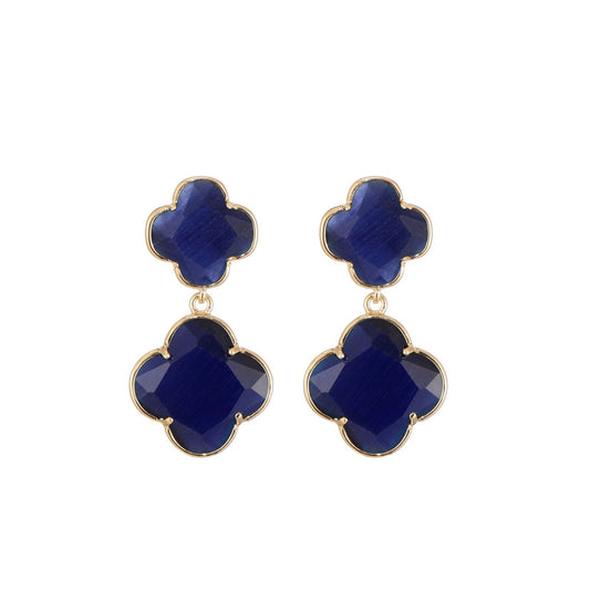 Double Clover Blauw Oorbellen