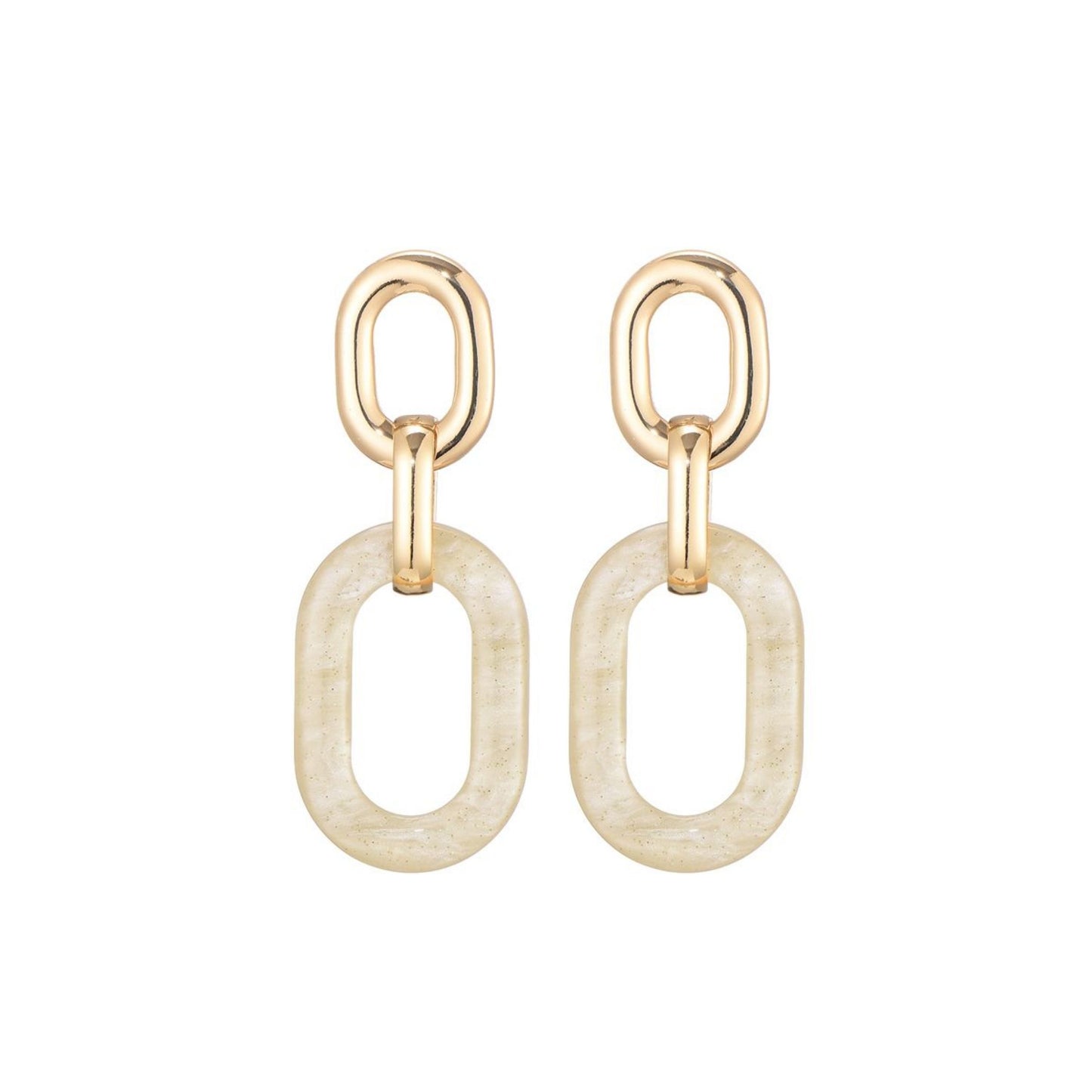 Double Oval Goud Marmer Oorbellen