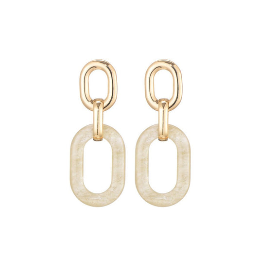 Double Oval Goud Marmer Oorbellen