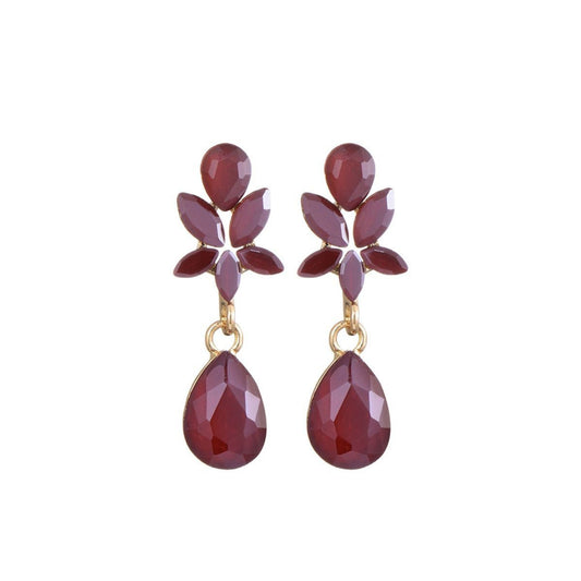 Flower & Drop Medium Donkerrood Oorbellen