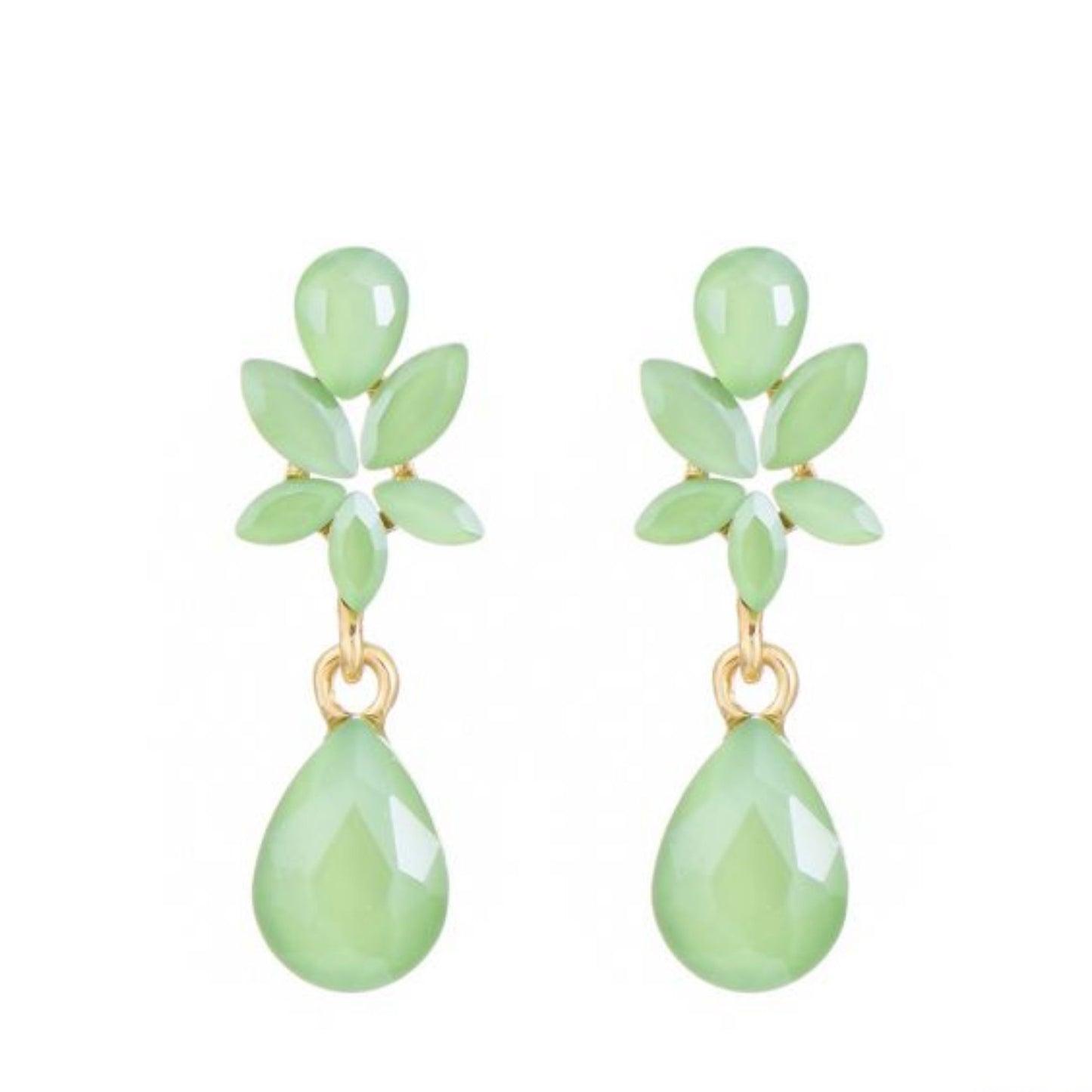 Flower & Drop Medium Groen Oorbellen