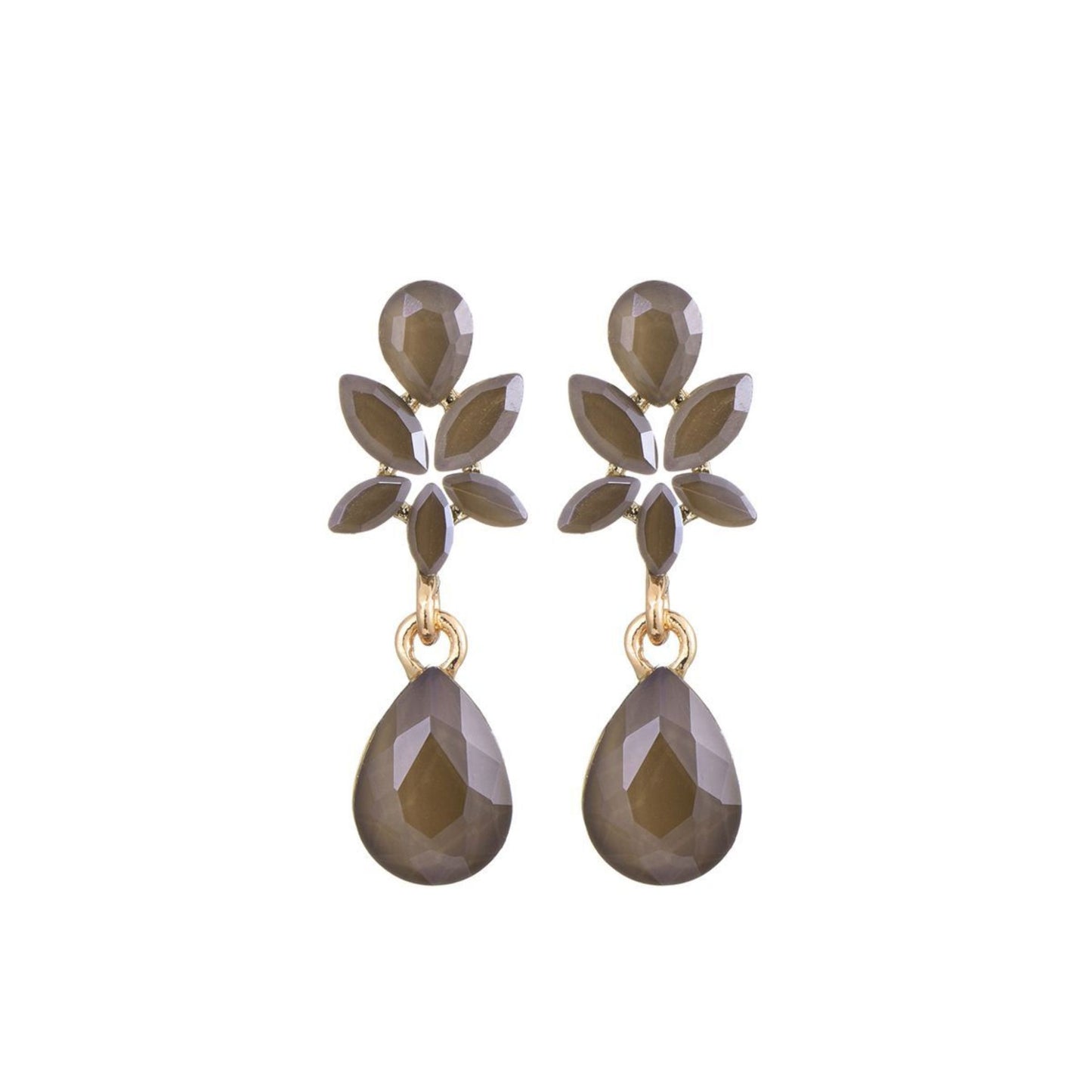 Flower & Drop Medium Taupe Oorbellen