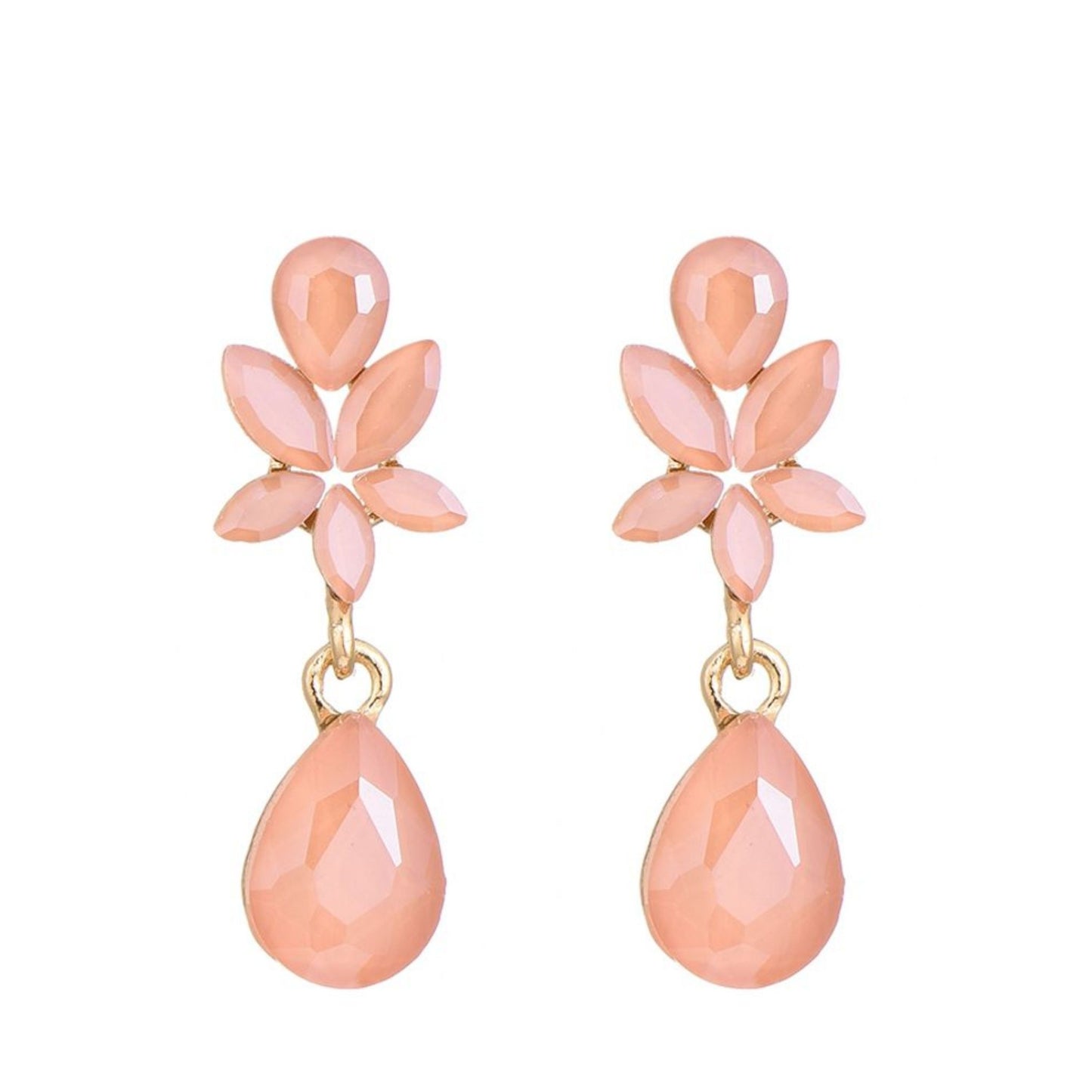 Flower & Drop Medium Zalmroze Oorbellen