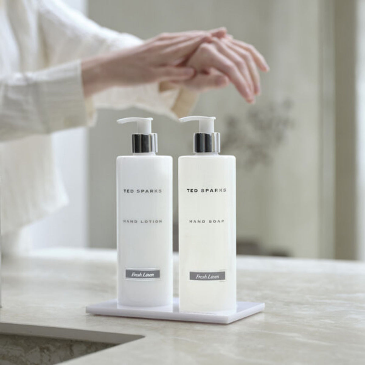Ted Sparks Hand Gift Set – Hand Soap, Hand Lotion & Tray – Fresh Linen