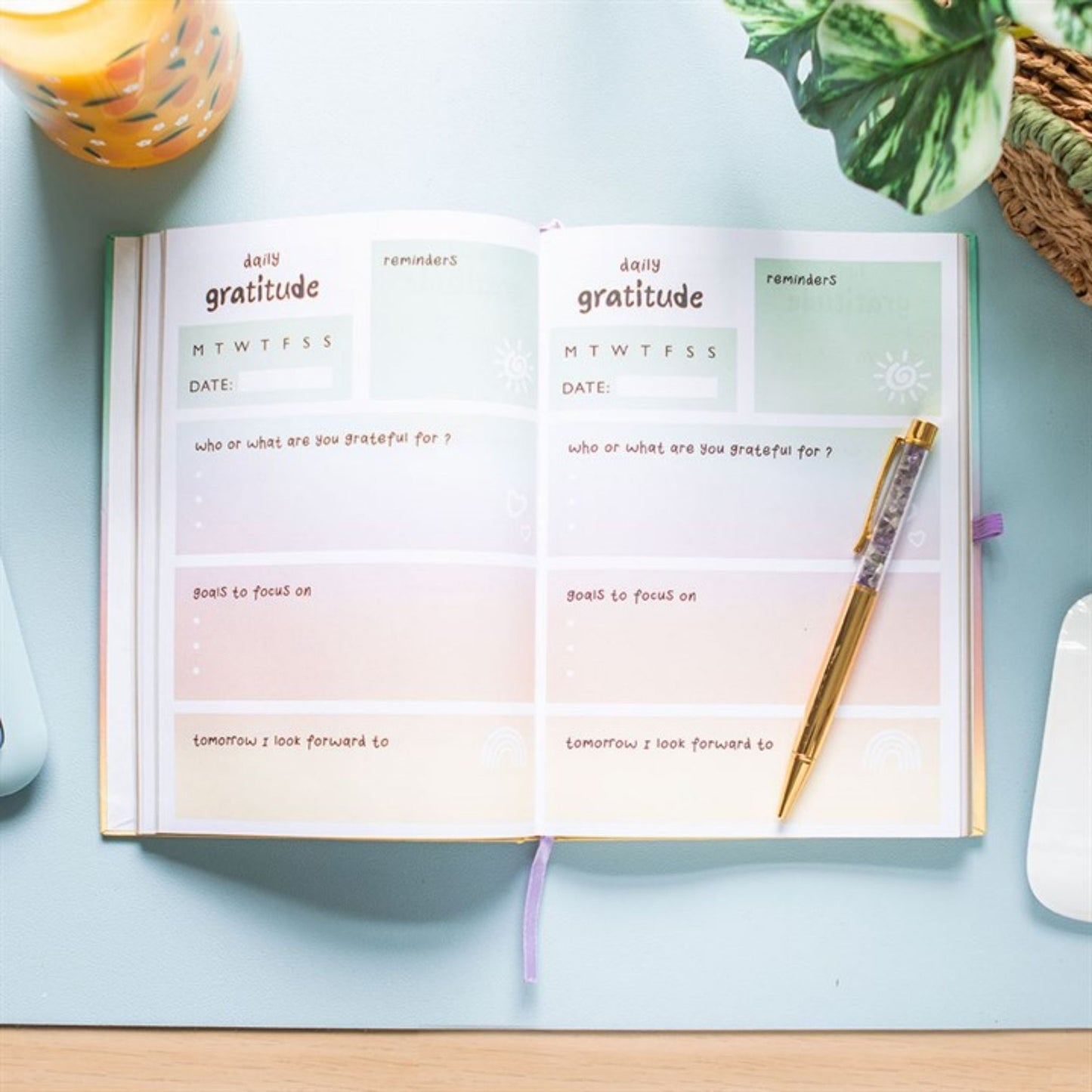 Gratitude Journal Regenboog met Amethist Pen