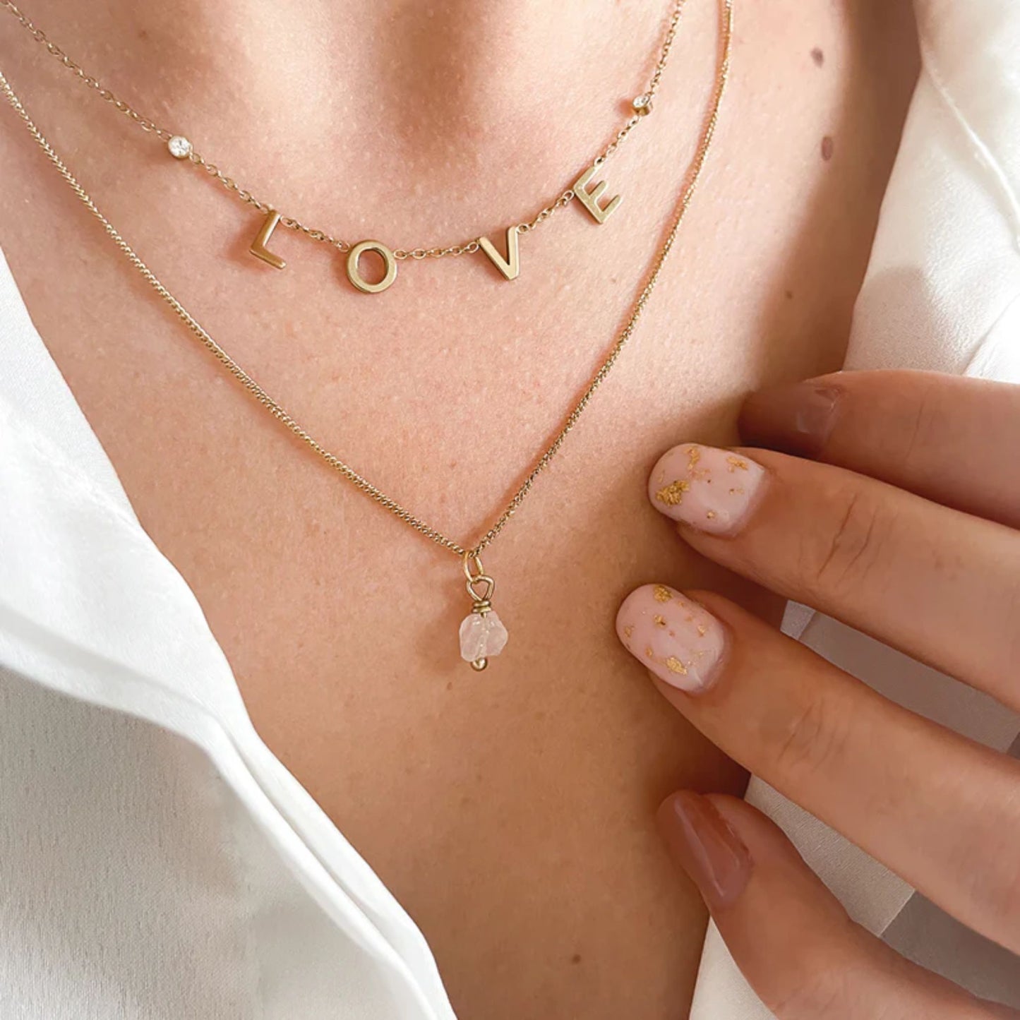 Birthstone ketting Oktober - Rozenkwarts