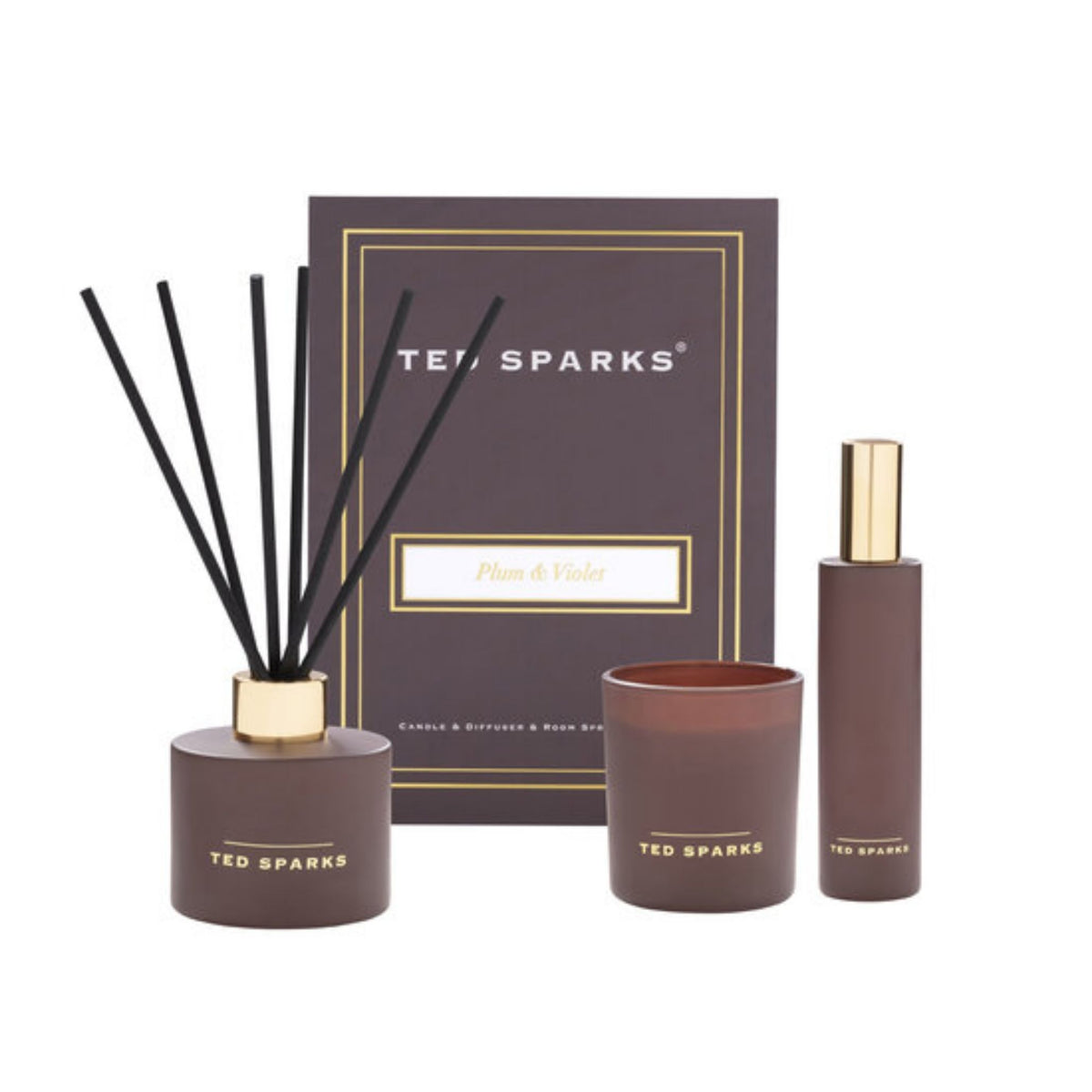 Ted Sparks Giftset Large – Geurkaars, Diffuser & Room Spray – Plum & Violet