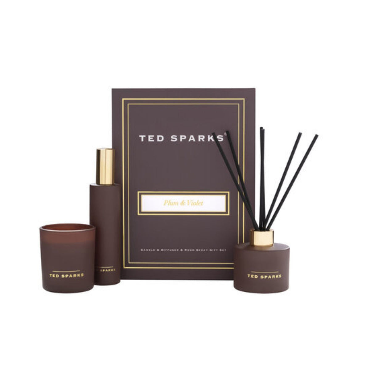 Ted Sparks Giftset Large – Geurkaars, Diffuser & Room Spray – Plum & Violet