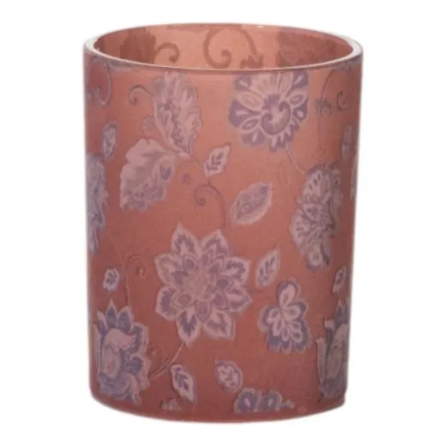 Theelichthouder Fluweel Roze Bloemen – 18 cm