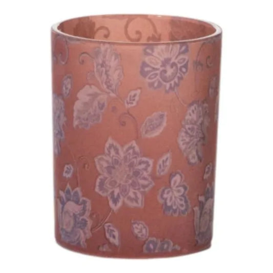 Theelichthouder Fluweel Roze Bloemen – 18 cm