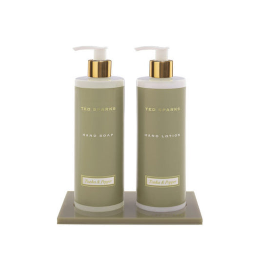 Ted Sparks Hand Gift Set – Hand Soap, Hand Lotion & Tray – Tonka & Pepper