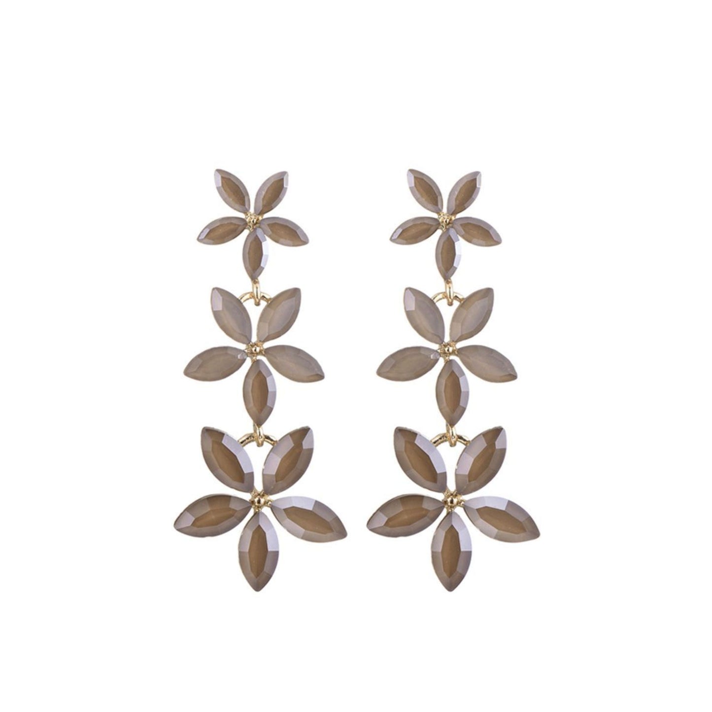 Triple Flowers Taupe Oorbellen