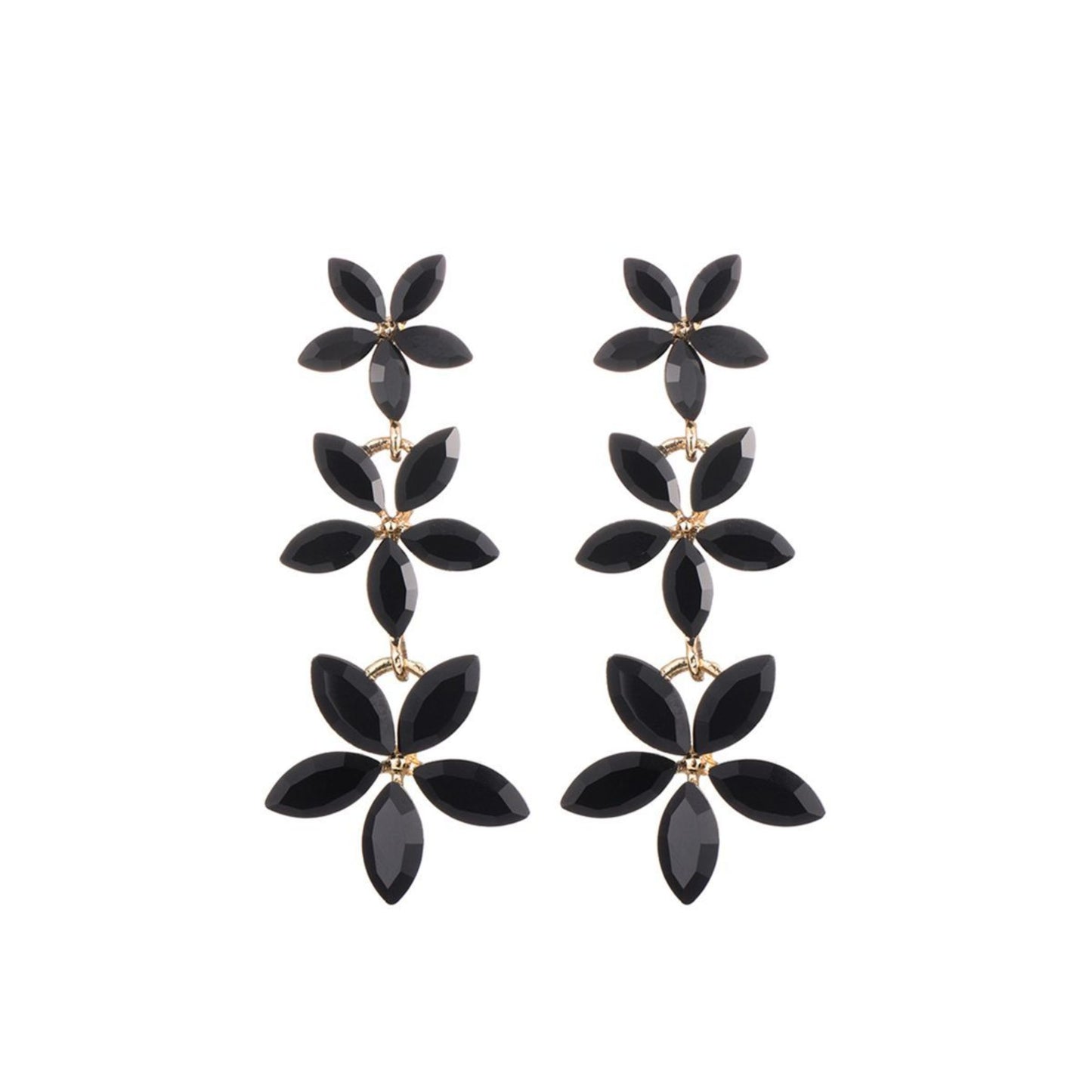 Triple Flowers Zwart Oorbellen