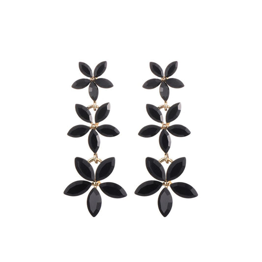 Triple Flowers Zwart Oorbellen