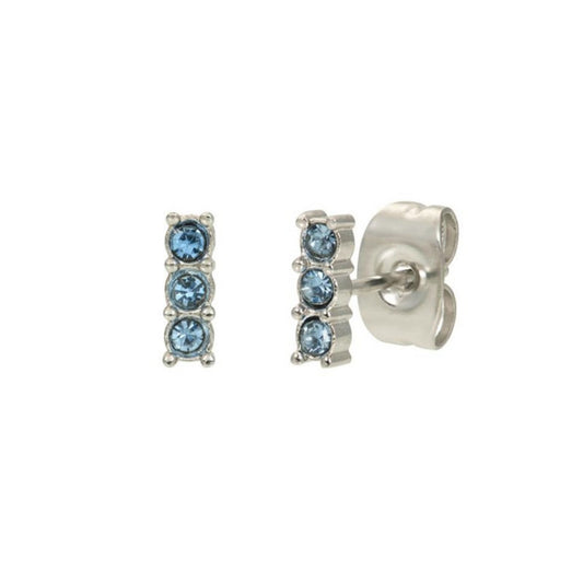 Triple Stone Blue Studs