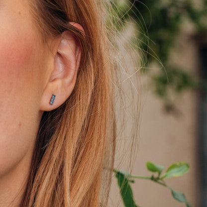 Triple Stone Blue Studs